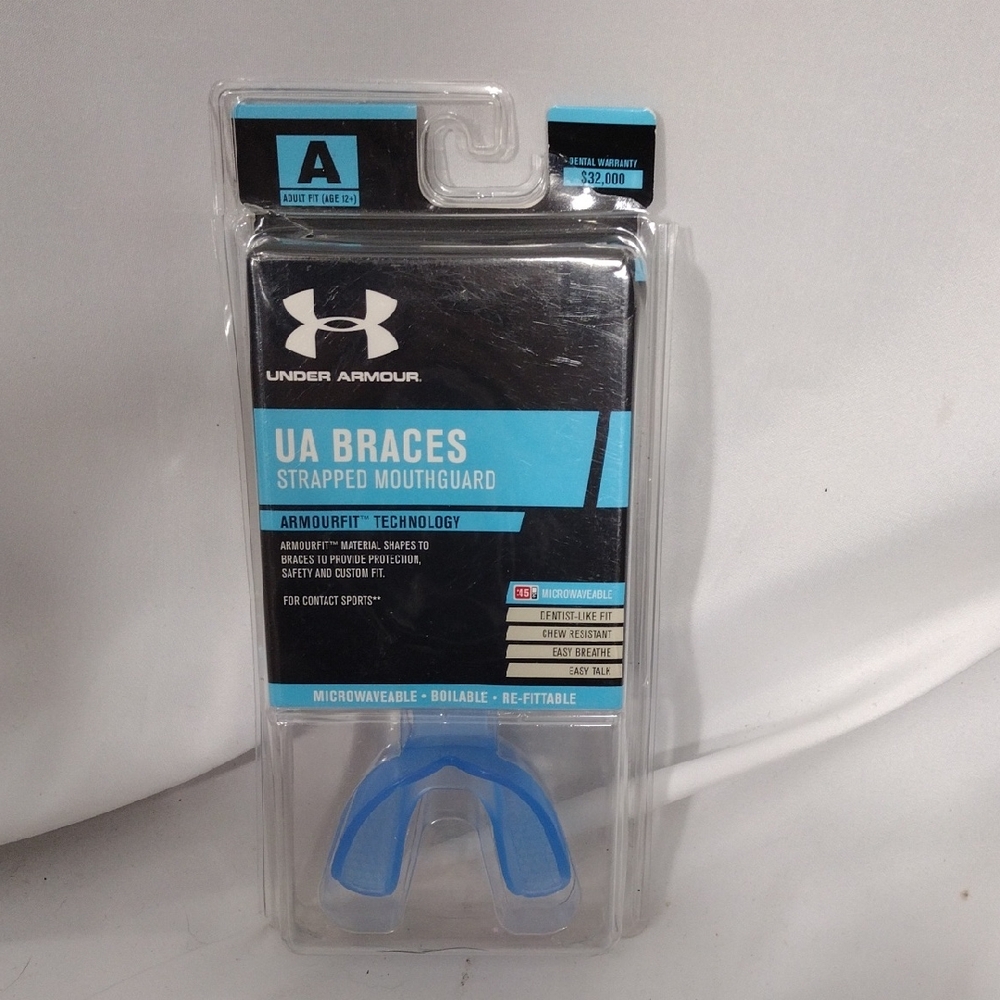 NIB Under Armour Blue Braces Strapped Mouthguard Adult Fit 12+ For Contact Sport